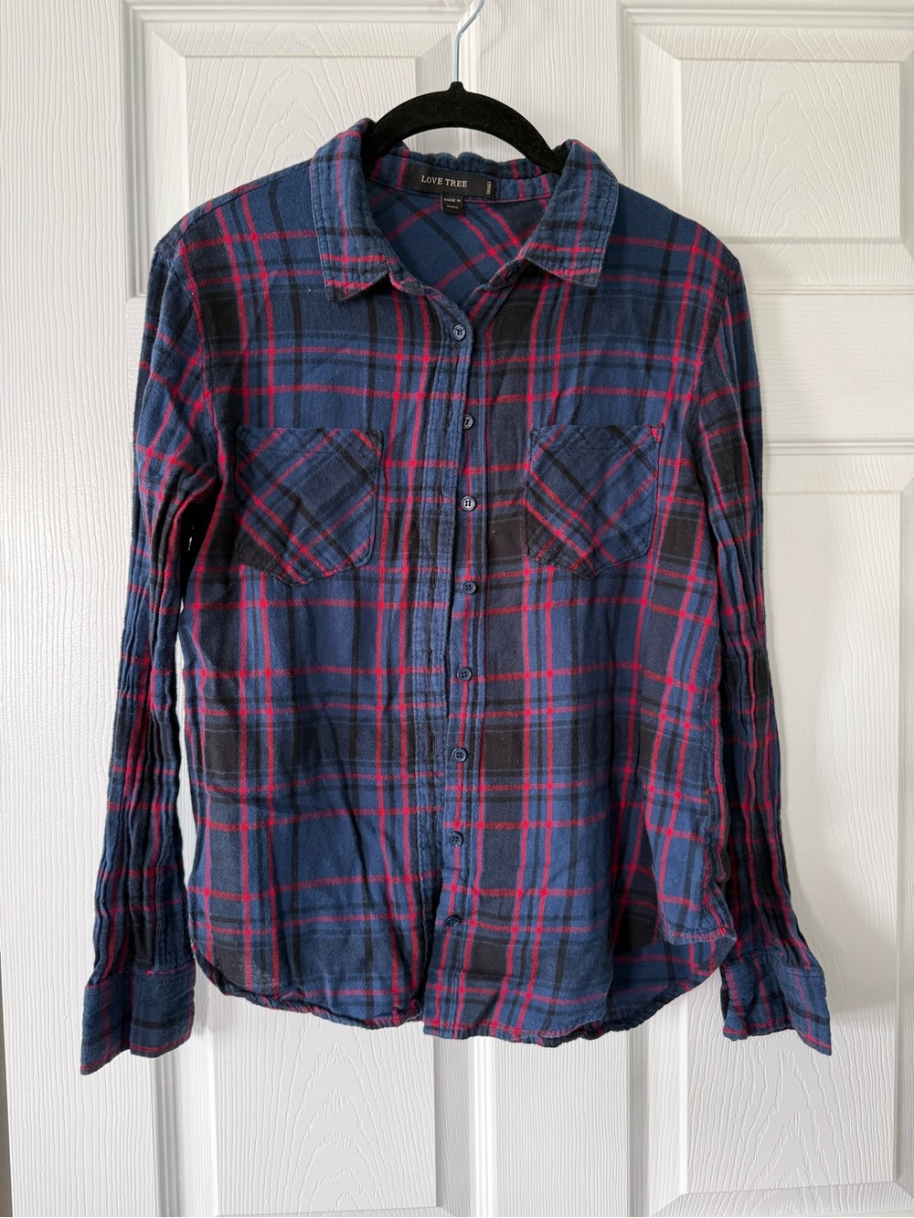 Love Tree Navy and Red Plaid Button-Down Shirt
